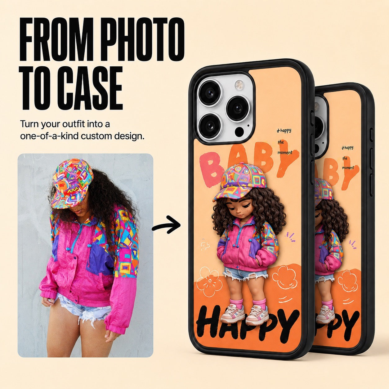 Close-up of the raised 3D relief texture on a custom photo phone case