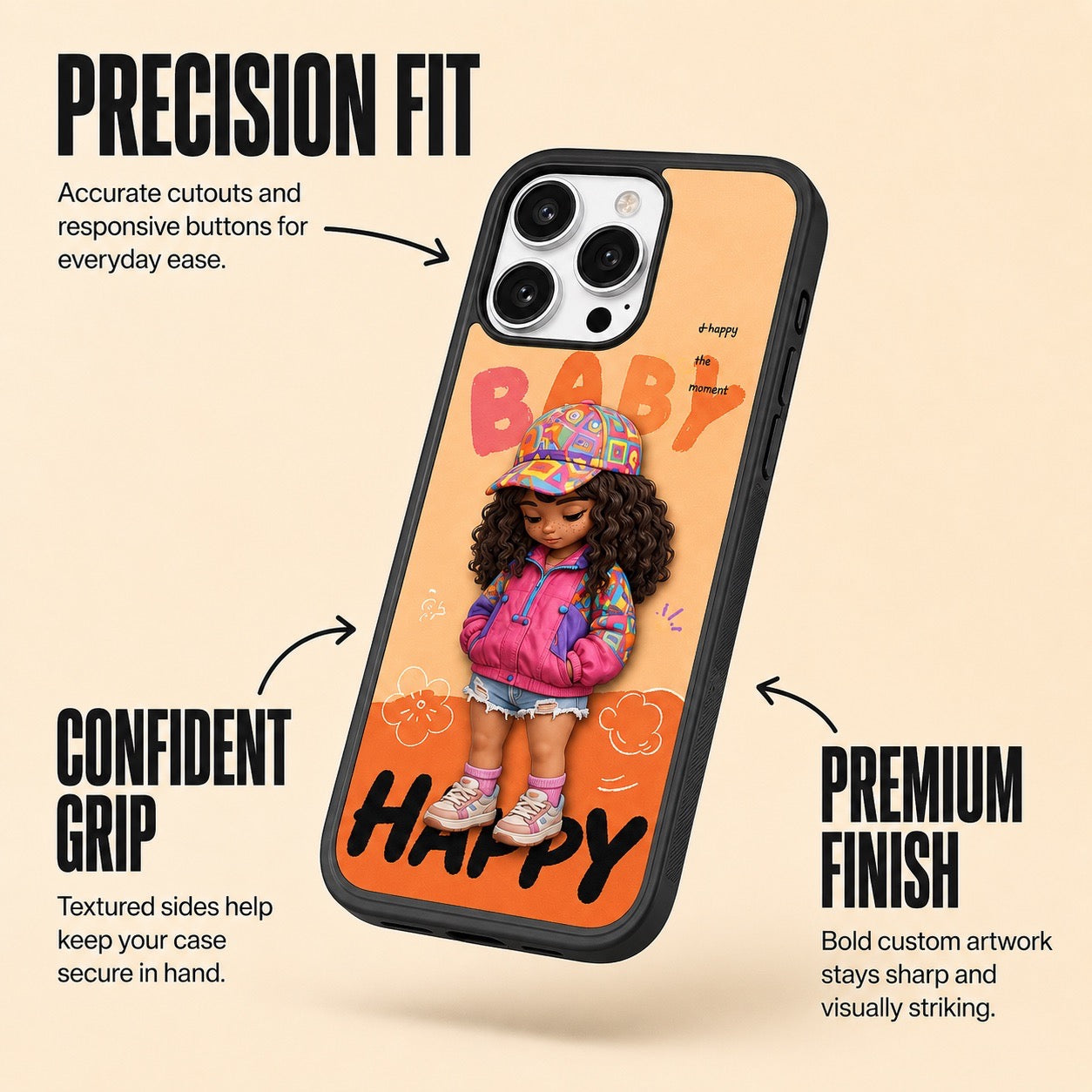 Custom 3D relief phone case shown fitted on an iPhone