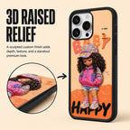 Custom chibi character made from a photo, printed in 3D relief on a phone case