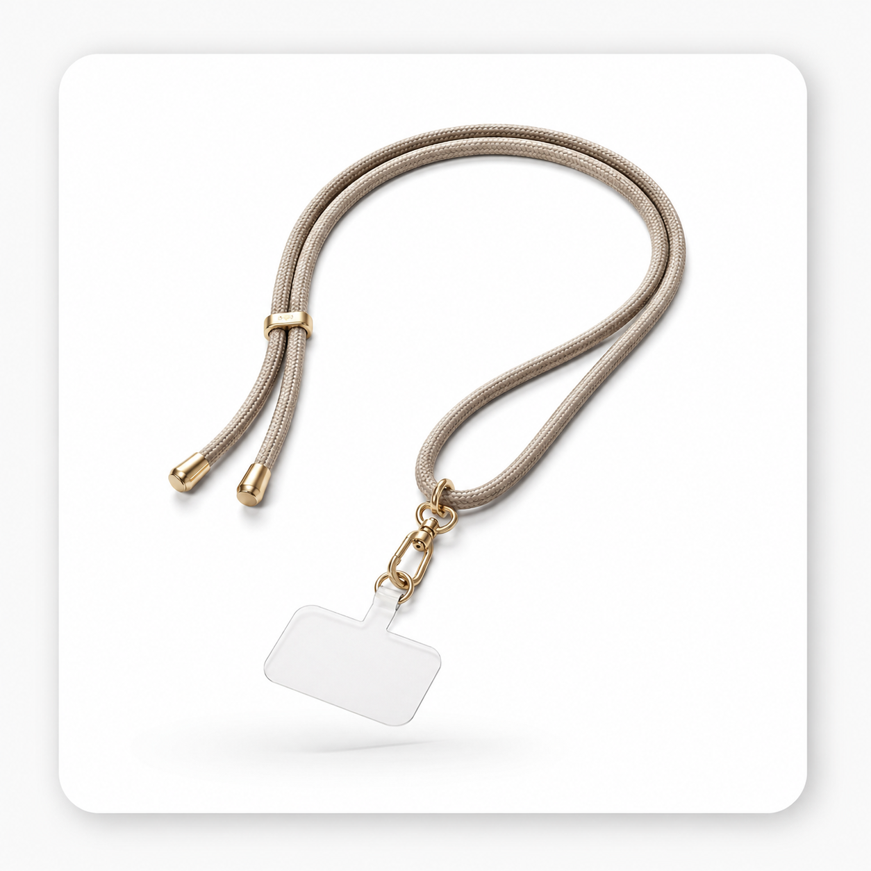 Adjustable crossbody phone strap worn across the body for hands-free carry