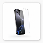 Full-coverage screen protector with clean edges fitted to an iPhone