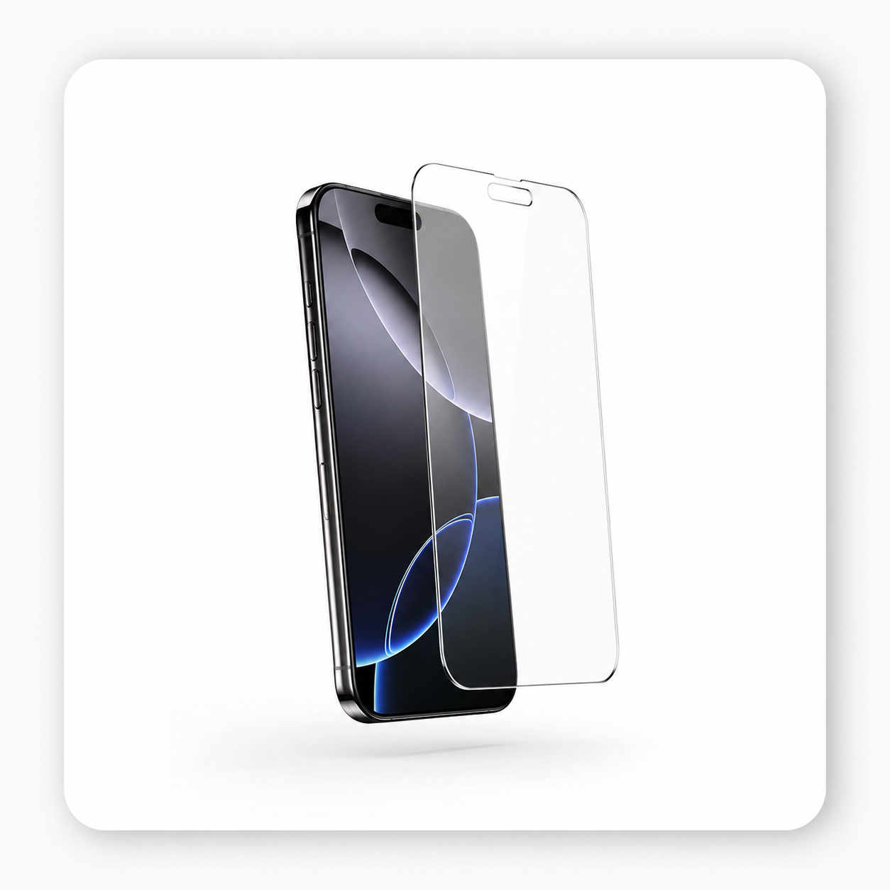Full-coverage screen protector with clean edges fitted to an iPhone